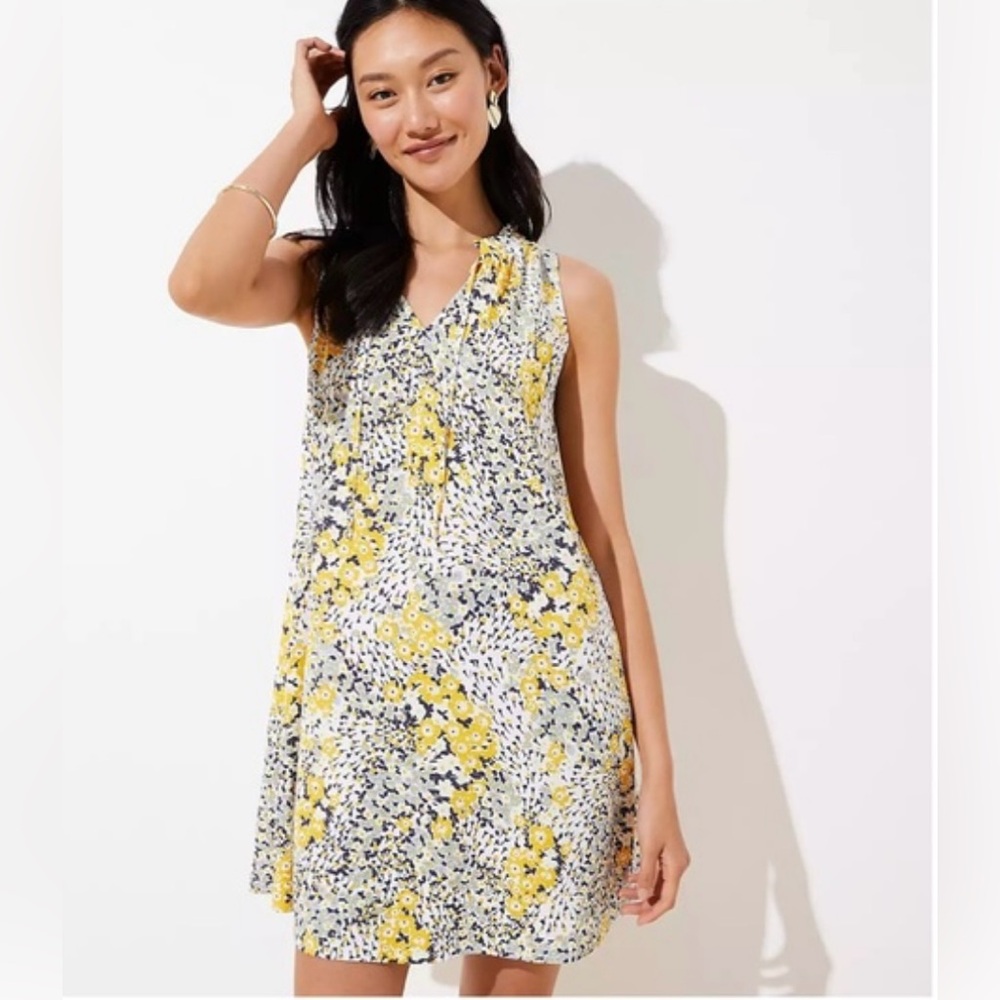 LOFT Yellow and Blue Floral Dress
